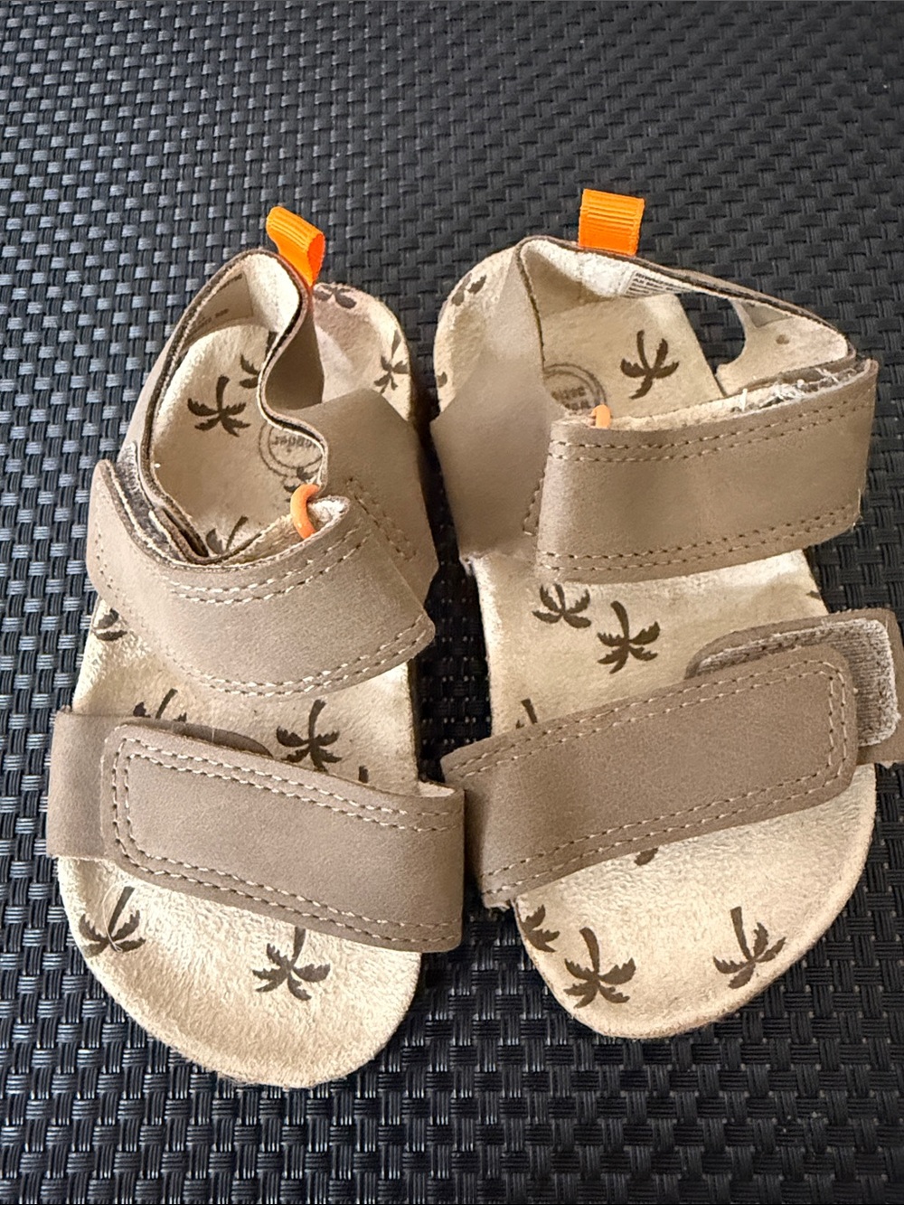 Kids Brown Velcro Sandals with Orange Pull Tab
